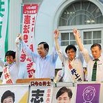 志位委員長「比例躍進の大波起こし、京都で勝利を」　四条河原町に５２００人