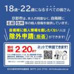 京都市・自衛隊への名簿提供「除外申請」２月20日まで／18歳・22歳になる人対象　共産党京都市議団がＳＮＳで情報発信