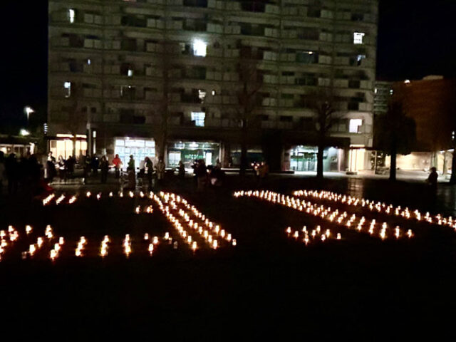 ３・11被災地の復興願うメモリアルキャンドル　避難者、地元住民らが開催／伏見区・向島ニュータウン